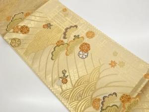 荒波に松・花々・紅葉模様織り出し袋帯